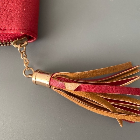 Red Zip-Up Wallet with Tassel - Picture 3 of 9